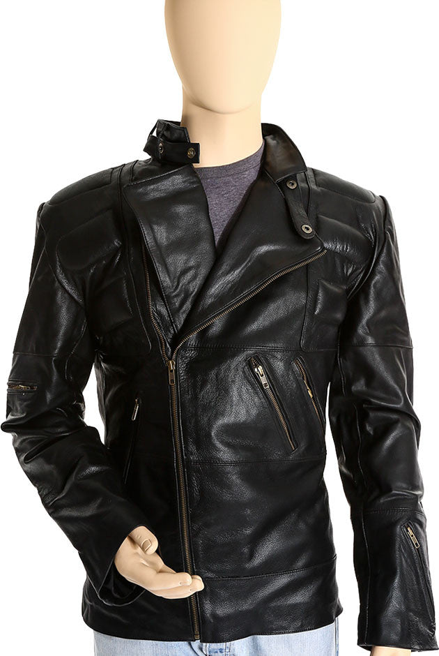 PAMSO-BLACK LEATHER BIKER JACKET SALE